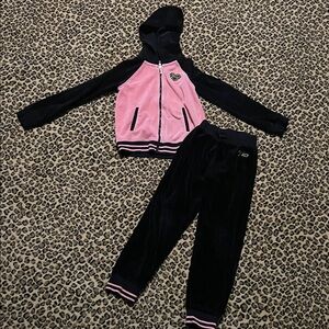 Juicy Couture Girls 6 Pink and Black Velour Hoodie & Joggers Set